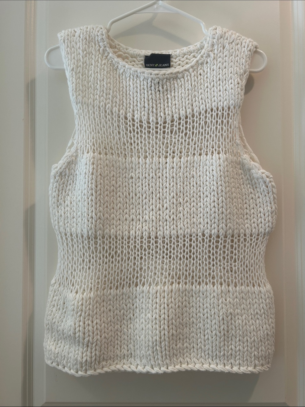 DKNY Jeans Chunky Knit Sleeveless Boxy Sweater Vest size XL off white creamy